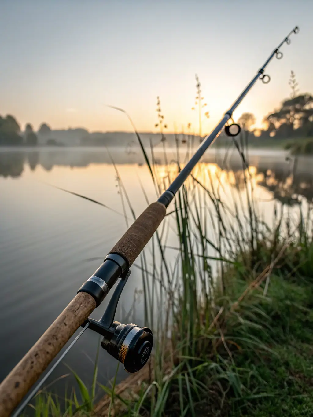 A close-up shot of high-quality fishing rods and reels neatly arranged on the deck of the charter boat, emphasizing the well-maintained equipment.